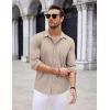 imageCOOFANDY Mens Casual Button Down Shirt Long Sleeve Wrinkle Free Shirts Loose fit Shirt Textured Stretch Shirts with PocketLight Brown