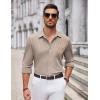 imageCOOFANDY Mens Casual Button Down Shirt Long Sleeve Wrinkle Free Shirts Loose fit Shirt Textured Stretch Shirts with PocketLight Brown