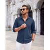 imageCOOFANDY Mens Casual Button Down Shirt Long Sleeve Wrinkle Free Shirts Loose fit Shirt Textured Stretch Shirts with PocketNavy Blue