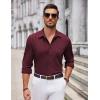 imageCOOFANDY Mens Casual Button Down Shirt Long Sleeve Wrinkle Free Shirts Loose fit Shirt Textured Stretch Shirts with PocketWine Red