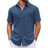 imageCOOFANDY Button Down Shirt for Men Short Sleeve Casual Shirt Summer Beach Vacation Shirt with PocketNavy Blue