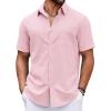 imageCOOFANDY Button Down Shirt for Men Short Sleeve Casual Shirt Summer Beach Vacation Shirt with PocketPink