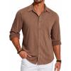 imageCOOFANDY Mens Casual Button Down Shirt Long Sleeve Wrinkle Free Shirts Loose fit Shirt Textured Stretch Shirts with PocketBrown