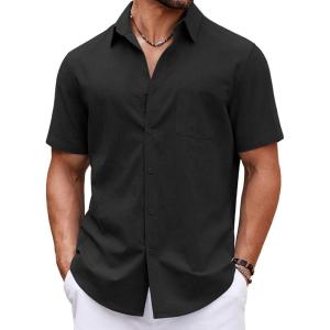 imageCOOFANDY Button Down Shirt for Men Short Sleeve Casual Shirt Summer Beach Vacation Shirt with PocketBblack