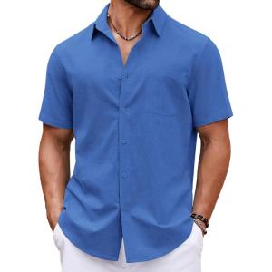 imageCOOFANDY Button Down Shirt for Men Short Sleeve Casual Shirt Summer Beach Vacation Shirt with PocketBlue