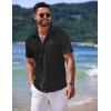 imageCOOFANDY Mens Casual Short Sleeve Button Down Summer Beach Shirt Lightweight Textured Wrinkle Free Untucked ShirtsBlack
