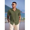 imageCOOFANDY Mens Casual Short Sleeve Button Down Summer Beach Shirt Lightweight Textured Wrinkle Free Untucked ShirtsChive