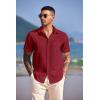 imageCOOFANDY Mens Casual Short Sleeve Button Down Summer Beach Shirt Lightweight Textured Wrinkle Free Untucked ShirtsScarlet Sage