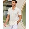 imageCOOFANDY Mens Cuban Guayabera Shirts Short Sleeve Button Down Shirt Lightweight Summer Beach ShirtsBeige