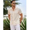 imageCOOFANDY Mens Cuban Guayabera Shirts Short Sleeve Button Down Shirt Lightweight Summer Beach ShirtsBeige
