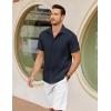 imageCOOFANDY Mens Cuban Guayabera Shirts Short Sleeve Button Down Shirt Lightweight Summer Beach ShirtsNavy Blue