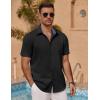 imageCOOFANDY Mens Linen Short Sleeve Button Down Shirts Casual Summer Beach Vacation ShirtsBlack