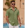 imageCOOFANDY Mens Linen Short Sleeve Button Down Shirts Casual Summer Beach Vacation ShirtsChive