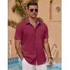 imageCOOFANDY Mens Linen Short Sleeve Button Down Shirts Casual Summer Beach Vacation ShirtsRed Dahlia