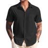 imageCOOFANDY Mens Casual Short Sleeve Button Down Summer Beach Shirt Lightweight Textured Wrinkle Free Untucked ShirtsBlack