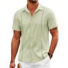 imageCOOFANDY Mens Cuban Guayabera Shirts Short Sleeve Button Down Shirt Lightweight Summer Beach ShirtsLight Green