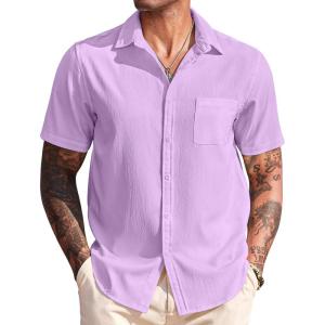 imageCOOFANDY Mens Casual Short Sleeve Button Down Summer Beach Shirt Lightweight Textured Wrinkle Free Untucked ShirtsLavender Frost