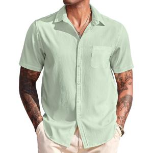 imageCOOFANDY Mens Casual Short Sleeve Button Down Summer Beach Shirt Lightweight Textured Wrinkle Free Untucked ShirtsSea Foam