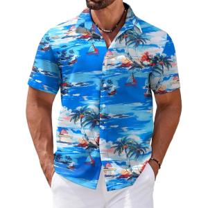 imageCOOFANDY Mens Hawaiian Shirts Short Sleeve Casual Button Down Tropical Shirt Summer Floral Vacation Beach ShirtsBlue