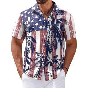 imageCOOFANDY Mens Hawaiian Shirts Short Sleeve Casual Button Down Tropical Shirt Summer Floral Vacation Beach ShirtsFlag Printed