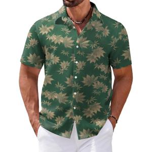 imageCOOFANDY Mens Hawaiian Shirts Short Sleeve Casual Button Down Tropical Shirt Summer Floral Vacation Beach ShirtsGreen Leaf