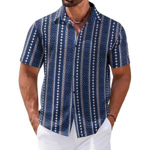 imageCOOFANDY Mens Hawaiian Shirts Short Sleeve Casual Button Down Tropical Shirt Summer Floral Vacation Beach ShirtsNavy Blue