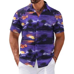 imageCOOFANDY Mens Hawaiian Shirts Short Sleeve Casual Button Down Tropical Shirt Summer Floral Vacation Beach ShirtsPurple