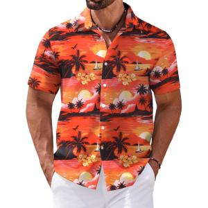 imageCOOFANDY Mens Hawaiian Shirts Short Sleeve Casual Button Down Tropical Shirt Summer Floral Vacation Beach ShirtsRed