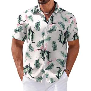 imageCOOFANDY Mens Hawaiian Shirts Short Sleeve Casual Button Down Tropical Shirt Summer Floral Vacation Beach ShirtsWhite Leaf
