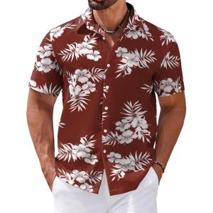 imageCOOFANDY Mens Hawaiian Shirts Short Sleeve Casual Button Down Tropical Shirt Summer Floral Vacation Beach ShirtsWine Red Floral
