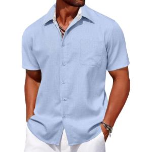imageCOOFANDY Mens Linen Short Sleeve Button Down Shirts Casual Summer Beach Vacation ShirtsAngel Falls