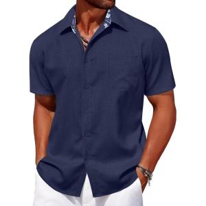 imageCOOFANDY Mens Linen Short Sleeve Button Down Shirts Casual Summer Beach Vacation ShirtsBlack Iris
