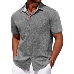 imageCOOFANDY Mens Linen Short Sleeve Button Down Shirts Casual Summer Beach Vacation ShirtsGranite Gray