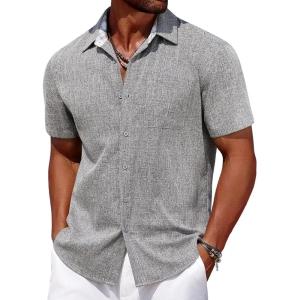 imageCOOFANDY Mens Linen Short Sleeve Button Down Shirts Casual Summer Beach Vacation ShirtsHarbor Mist