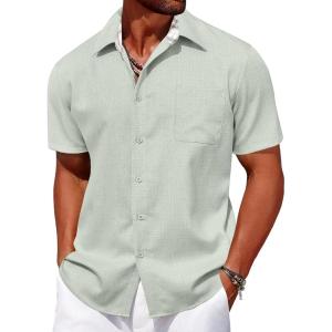 imageCOOFANDY Mens Linen Short Sleeve Button Down Shirts Casual Summer Beach Vacation ShirtsSea Foam