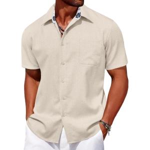 imageCOOFANDY Mens Linen Short Sleeve Button Down Shirts Casual Summer Beach Vacation ShirtsVanilla Ice