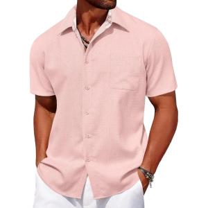 imageCOOFANDY Mens Linen Short Sleeve Button Down Shirts Casual Summer Beach Vacation ShirtsVeiled Rose