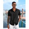imageCOOFANDY Mens Cuban Guayabera Short Sleeve Shirt Casual Summer Beach Tops Button Down Untucked ShirtsBlack