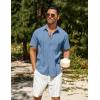 imageCOOFANDY Mens Cuban Guayabera Short Sleeve Shirt Casual Summer Beach Tops Button Down Untucked ShirtsBlue