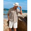 imageCOOFANDY Mens Cuban Guayabera Short Sleeve Shirt Casual Summer Beach Tops Button Down Untucked ShirtsKhaki