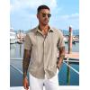 imageCOOFANDY Mens Cuban Guayabera Short Sleeve Shirt Casual Summer Beach Tops Button Down Untucked ShirtsKhaki