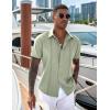 imageCOOFANDY Mens Cuban Guayabera Short Sleeve Shirt Casual Summer Beach Tops Button Down Untucked ShirtsLight Green
