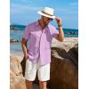 imageCOOFANDY Mens Cuban Guayabera Short Sleeve Shirt Casual Summer Beach Tops Button Down Untucked ShirtsLight Purple