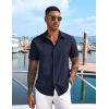 imageCOOFANDY Mens Cuban Guayabera Short Sleeve Shirt Casual Summer Beach Tops Button Down Untucked ShirtsNavy Blue