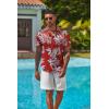 imageCOOFANDY Mens Hawaiian Floral Shirts Short Sleeve Button Down Shirts Tropical Summer Beach ShirtsLeavesred