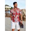 imageCOOFANDY Mens Hawaiian Floral Shirts Short Sleeve Button Down Shirts Tropical Summer Beach ShirtsLeavesred