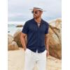 imageCOOFANDY Mens Knit Shirts Short Sleeve Button Down Polo Shirt Vintage Casual Summer Beach ShirtsNavy Blue