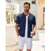 imageCOOFANDY Mens Knit Shirts Short Sleeve Button Down Polo Shirt Vintage Casual Summer Beach ShirtsNavy Blue