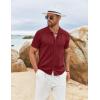imageCOOFANDY Mens Knit Shirts Short Sleeve Button Down Polo Shirt Vintage Casual Summer Beach ShirtsWine Red