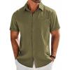 imageCOOFANDY Mens Casual Button Down Shirts Short Sleeve Beach Summer Shirt Vacation Wedding Shirts with PocketOlive Green